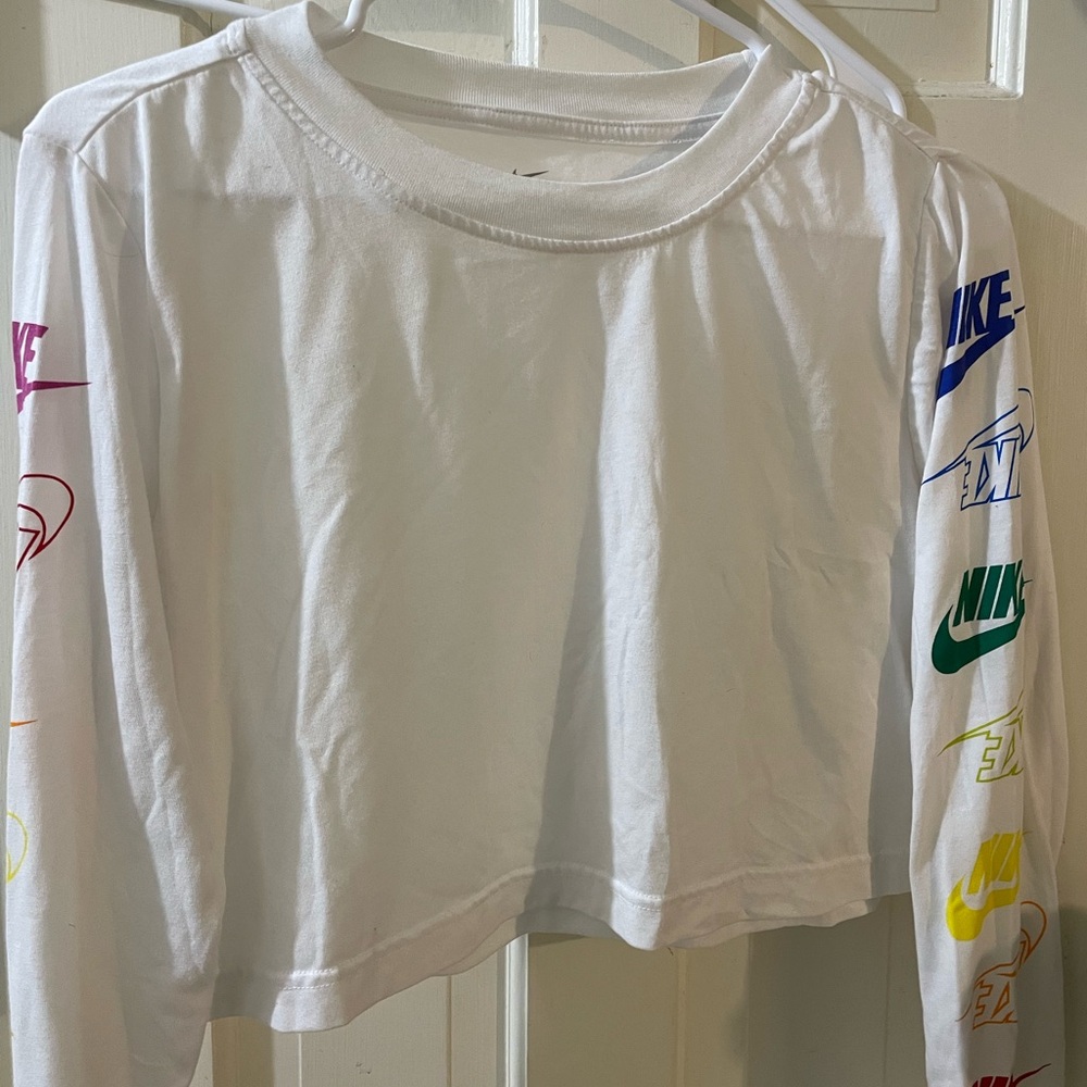 Nike White (Multicolor Logo) Crop Top
